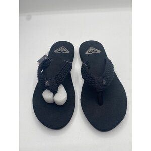 Roxy Women's Black Cotton Porto Rubber Sandal Flip Flop Size 6 NWB